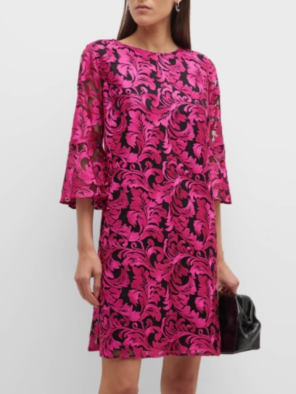 Caroline Rose Bella Soiree Lace Shift Dress A-line, Scoop-Neck Pink Black XL